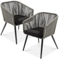 Set of 2 Indoor Outdoor Woven Wicker Patio Dining Chairs, 250lb Capacity 24"(L) x 21"(W) x 32"(H)