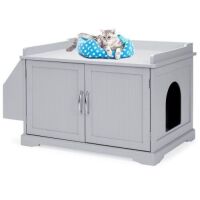 Large Wooden Cat Litter Box Enclosure & Storage Cabinet w/ Magazine Rack&nbsp;