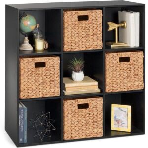 9-Cube Bookshelf Storage Display w/ 3 Removable Panels, Customizable Design 