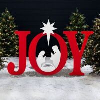 3-Piece Christmas JOY Nativity Yard Decoration w/ Ground Stakes - 46in&nbsp;