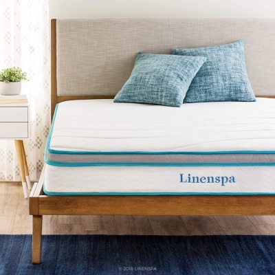 Linenspa 8 Inch Memory Foam and Innerspring Hybrid Medium-Firm Feel-Queen Mattress - NEW