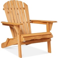 Folding Wooden Adirondack Chair, Accent Furniture w/ Natural Woodgrain &nbsp;30.5"(L) x 28"(W) x 35"(H)