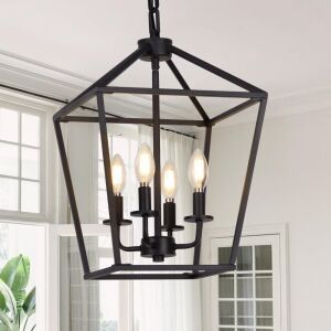 4 Light Black Metal Lantern Light Fixture