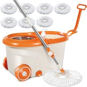 MASTERTOP 6.4L Orange 360 Magic Microfiber Spin Mop with Stainless Steel Bucket