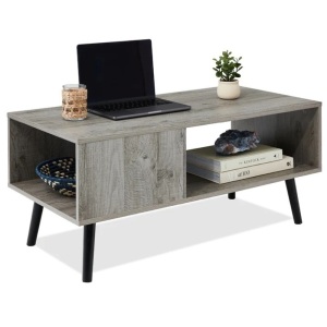 Wooden Mid-Century Modern Coffee Accent Table w/ Open Storage Shelf 39.25"(L) x 19.75"(W) x 17.5"(H)