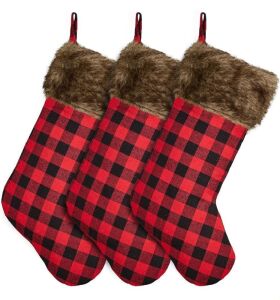 Lot of (4) MOSTOP 18" Buffalo Red Black Plaid Christmas Stockings, 3 Pack