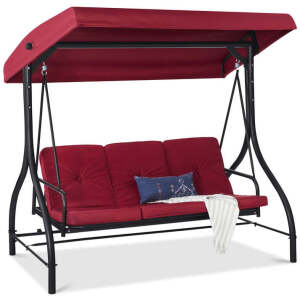 3-Seat Outdoor Canopy Swing Glider Furniture w/ Converting Flatbed Backrest