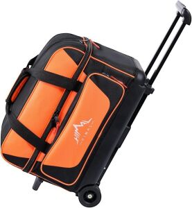 GoHimal Double Roller 2 Ball Bowling Bag with Separate Shoe Compartment, Retractable Handle Extends to 40" 