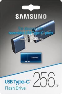 SAMSUNG Type-C™ USB Flash Drive, 256GB, Transfers 4GB Files in 11 Secs w/Up to 400MB/s 3.13 Read Speeds, Compatible w/USB 3.0/2.0, Waterproof, 2022,Blue