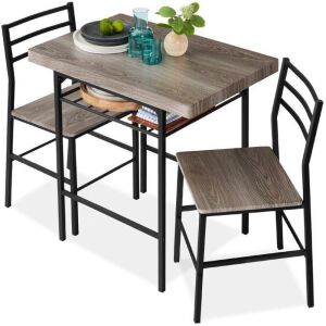 3-Piece Modern Square Dining Set w/ Storage Rack 