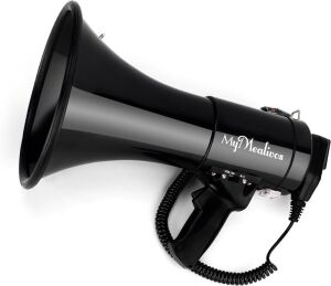 MyMealivos Megaphone with Siren Bullhorn, Detachable Microphone, 50 Watt, 3.5mm Aux Input 