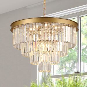 A AXILIXI 24" Round Modern Crystal Chandelier 12 Light