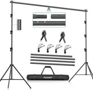 FUDESY 10 x 10Ft Heavy Duty Adjustable Backdrop Stand with Carry Bag, Spring Clamps 