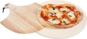 Hans Grill 15" Circular Pizza Stone with Wooden Peel 