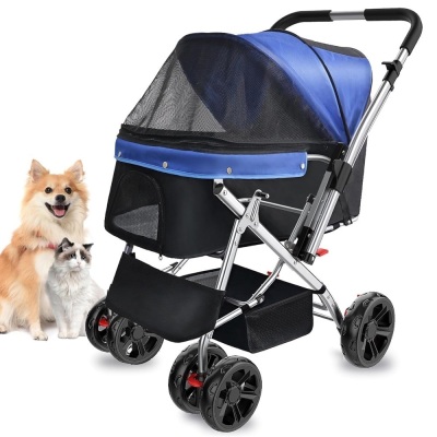 Dog Stroller for Medium/2-3 Small Dogs, 55LBS Capacity Pet Stroller with Sturdy Steel Frame, Brake and Upgraded Durable Wheels, Large Cat/Dog Stroller for Walking (Blue)