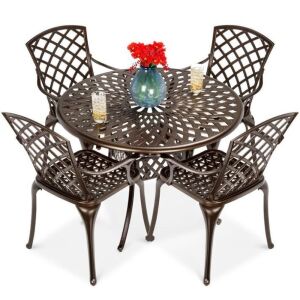 5-Piece All-Weather Cast Aluminum Patio Dining Set w/ 4 Chairs 