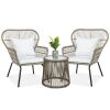 3-Piece Patio Wicker Conversation Bistro Set w/ 2 Chairs, Glass Top Table 