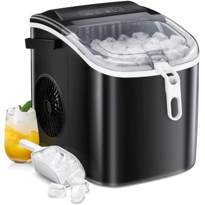 AGLUCKY Ice Makers Countertop,Portable Ice Maker Machine with Handle,Self-Cleaning Ice Maker, 26Lbs/24H, 9 Ice Cubes Ready in 8 Mins, with ice Scoop and Basket,for Home/Office/Kitchen (Black)