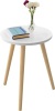 Hompenny Round End Table, Solid Wood Small Round Side Table Cute Round Nightstand Accent Table Coffee Table for Living Room Bedroom Small Space Nursery, Easy to Assemble, White & Oak 15.7"D x 15.7"W x 19"H