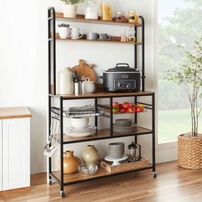 Counter-Height Baker's Rack w/ Locking Wheels, Adjustable Feet - 67in 