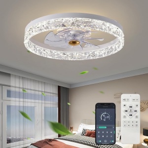 Fszdorj 2023 Upgraded 20‘’ Smart Ceiling Fan with Light, Low Profile Fan, Flush Mount Ceiling Fan, 6 Speeds, Dimmable LED, App & Remote Control, Quiet DC Motor, For Bedroom, Living Room, F098 White