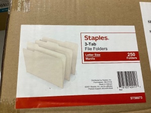 Staples 3 Tab file folders 250 folders manila