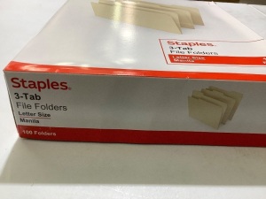 Staples 3 tab file folders manila 100 foldersManila End Tab File Folders 50 foldersStaples Privacy Tint 500 enevlopes 