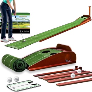 Golf Putting mat Green Indoor and Outdoor with Auto Ball Return,Game Practice Golf Gifts for Home, Office, Backyard Indoor Golf and Outdoor Use, Crystal Velvet Mat and Solid Wood Base