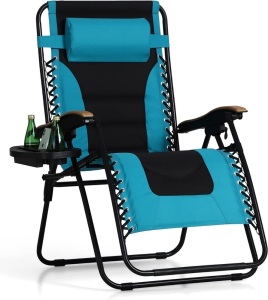 PHI VILLA Oversize XL Padded Zero Gravity Lounge Chair Wide Armrest Adjustable Recliner with Cup Holder, Support 400 LBS (Aqua)