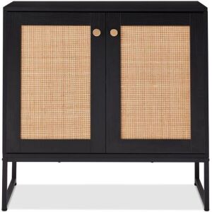 2-Door Rattan Storage Cabinet Accent Furniture for Living Room w/ Foot Pads 