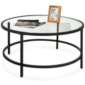 Round Tempered Glass Coffee Table w/ Steel Frame - 36in 