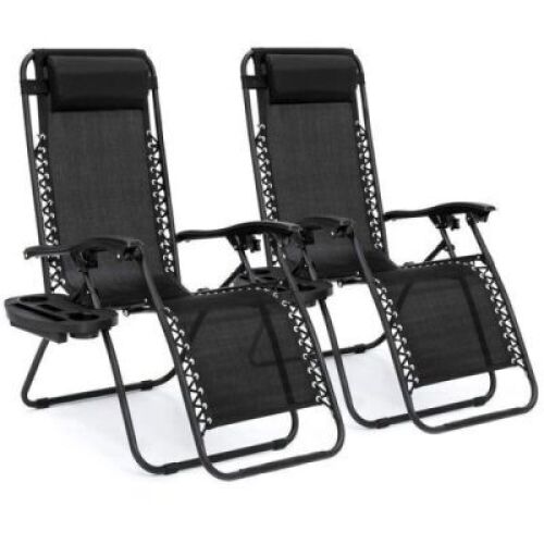 Set of 2 Adjustable Zero Gravity Patio Chair Recliners w/ Cup Holders&nbsp;