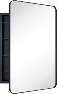EGHOME Matte Black Rectangle Recessed Bathroom Medicine Cabinet with Mirror Stainless Steel Metal Framed 24x36'' 