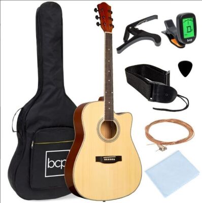 Full Size Beginner Acoustic Guitar Set with Case, Strap, Capo - 41in 