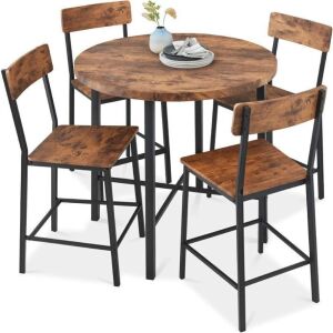 5-Piece Modern Round Counter Height Dining Set w/ 4 Chairs 