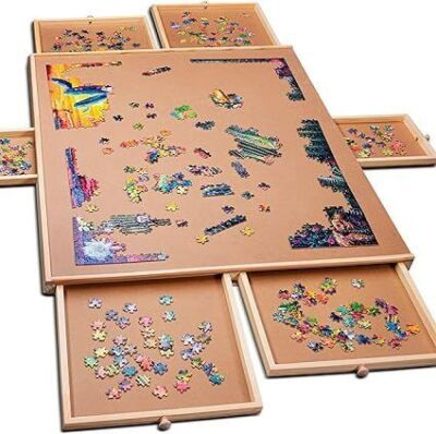 1500 Piece Wooden Jigsaw Puzzle Table with 6 Drawers 27" x 35" 