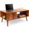 Wooden Mid-Century Modern Coffee Accent Table w/ Open Storage Shelf 