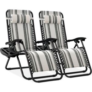 Set of 2 Adjustable Zero Gravity Patio Chair Recliners w/ Cup Holders 