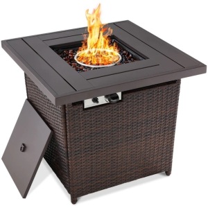 28in Fire Pit Table 50,000 BTU Wicker Propane w/ Faux Wood Tabletop, Cover 28"(L) x 28"(W) x 24.75"(H)