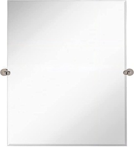 Hamilton Hills 30x40 inch Frameless Pivot Mirrors for Bathrooms with Polished Chrome Rounded Wall Brackets | Rectangular Tilting & Farmhouse Wall-Mounted Vanity | Brushed Nickel Mirror for Hanging