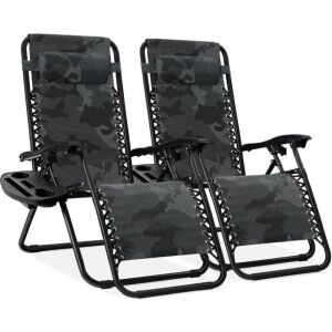 Set of 2 Adjustable Zero Gravity Patio Chair Recliners w/ Cup Holders 