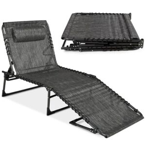 Portable Patio Chaise Lounge Chair Outdoor Recliner w/ Pillow 