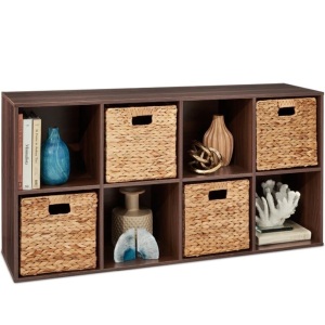 8-Cube Bookshelf, 11in Storage Display w/ Removable Panels, Customizable 47.85"(L) x 11.5"(W) x 24"(H)