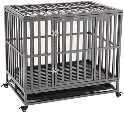 KELIXU Heavy Duty Large Dog Crate with Locking Wheels, 37.5"L X 25.5"W X 32"H - Appears New