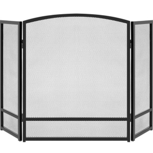 3-Panel Simple Steel Mesh Fireplace Screen w/ Worn Finish - 54.25x30.25in