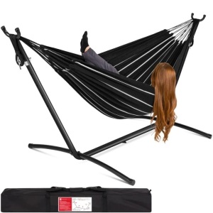 2-Person Brazilian-Style Double Hammock w/ Carrying Bag and Steel Stand 118.75"(L) x 48"(W) x 43"(H)