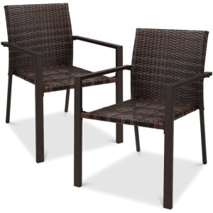 Set of 2 Stackable Wicker Chairsw/ Armrests, Steel Accent Furniture 24"(L) x 22.5"(W) x 33"(H)