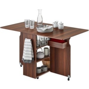 Multipurpose Folding Table w/ Wheels, 3 Storage Shelves, Cubby, Handle 52"(L) x 31.5"(W) x 30.5"(H)