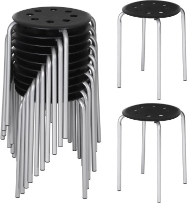 10 Pack Stacking Stools Classroom Stackable Stools Sets Portable Plastic Stack Stool Black Round Top Student Stool Multipurpose Adults Kids Stool Chairs Flexible Seating for Home, Office, Classrooms 12.2"D x 12.2"W x 17.32"H