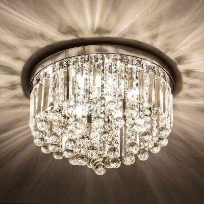 Crystal Chandelier Light Fixtures Crystal Chandeliers for Bedroom Living Room Hallway Bar Dining Room 8 Lights Modern Chrome Crystal Flush Mount Ceiling Light 15.75'' Width（G9 Bulbs Excluded）